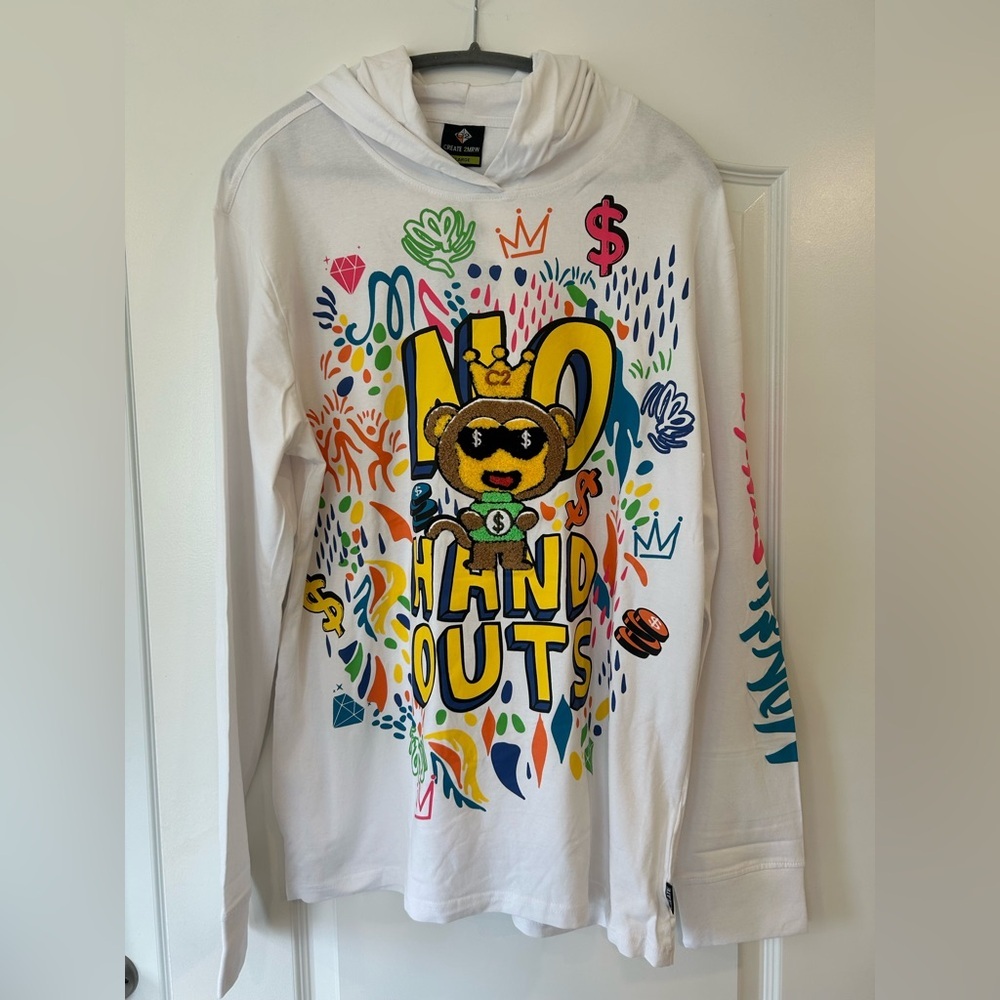 NWT Create 2mrw Men’s Long Sleeve Hoodie Tee - 
No Hand Outs